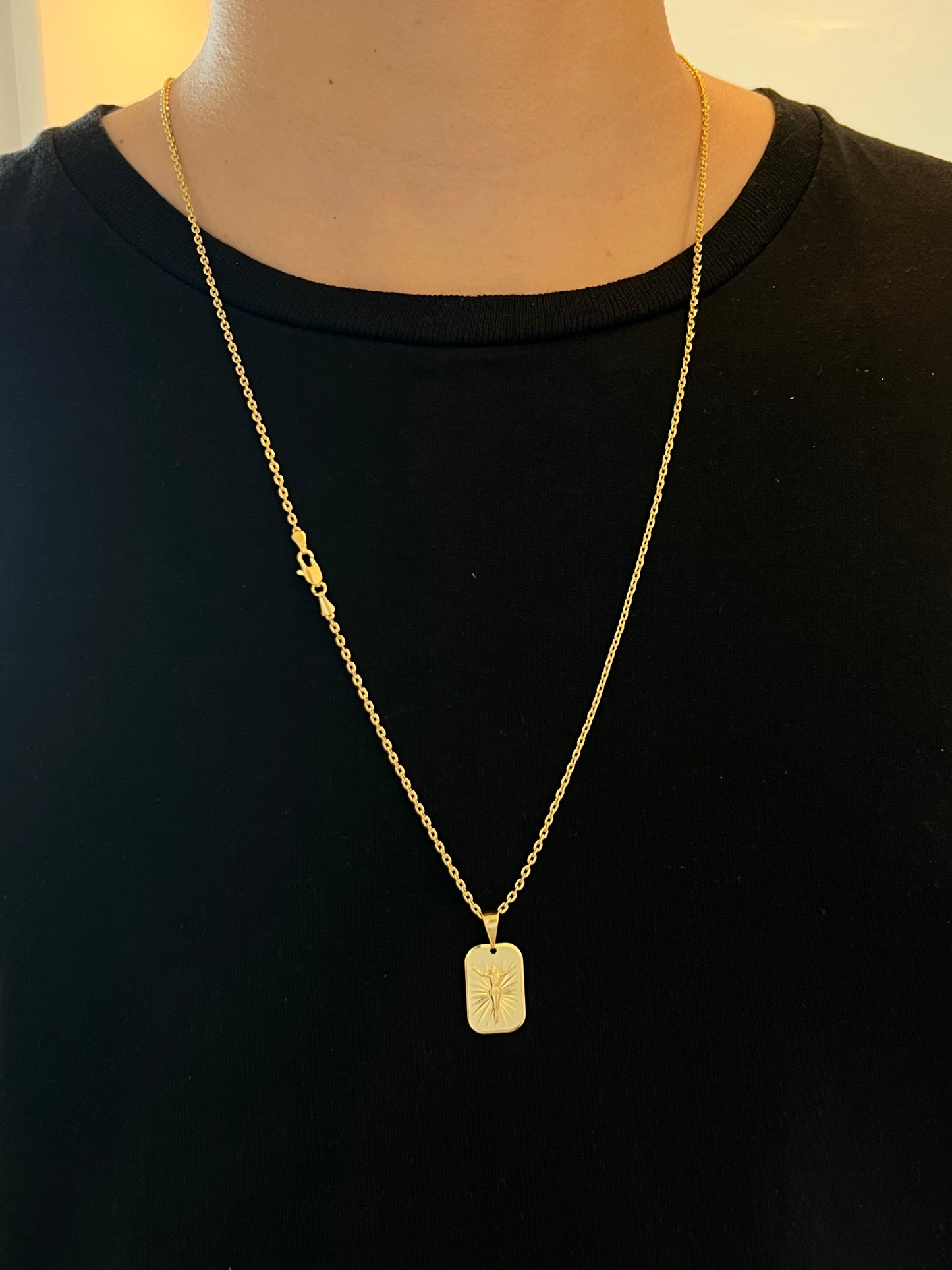 Kit Corrente Cadeado 2mm - 70cm + Pingente Placa Jesus P (Banhado a Ouro 18K)