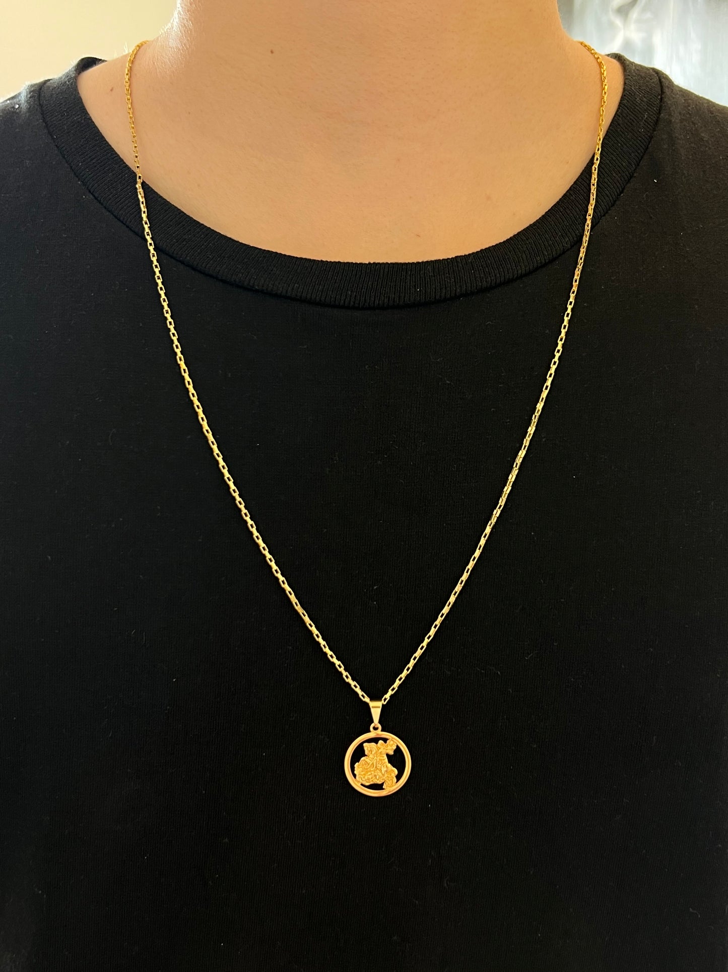 Kit Corrente Tijolinho 2mm-70cm + Pingente Medalha São Jorge P (Banhado a Ouro 18K)