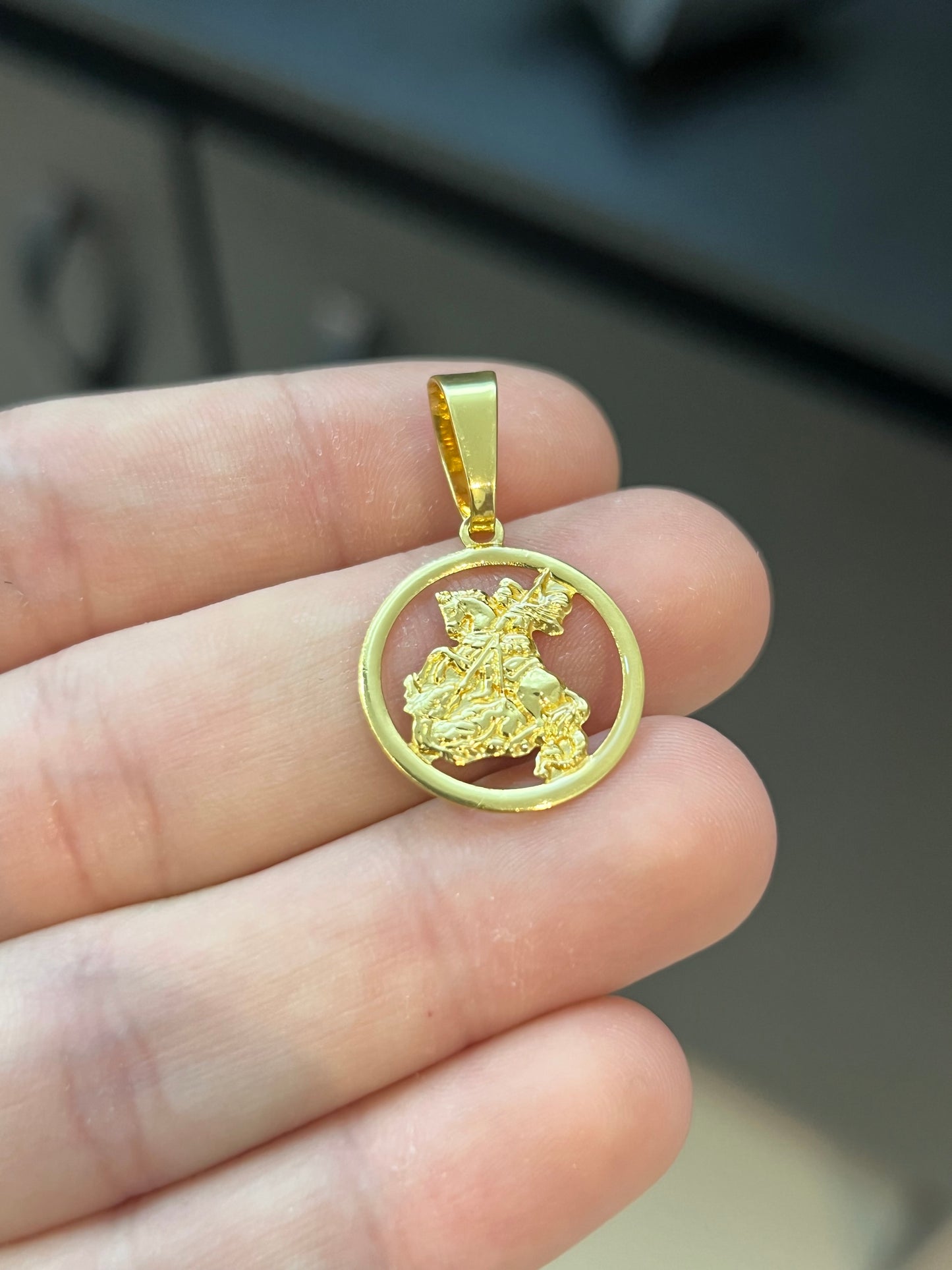 Pingente Medalha São Jorge P (2X2CM) Banhado a Ouro 18K