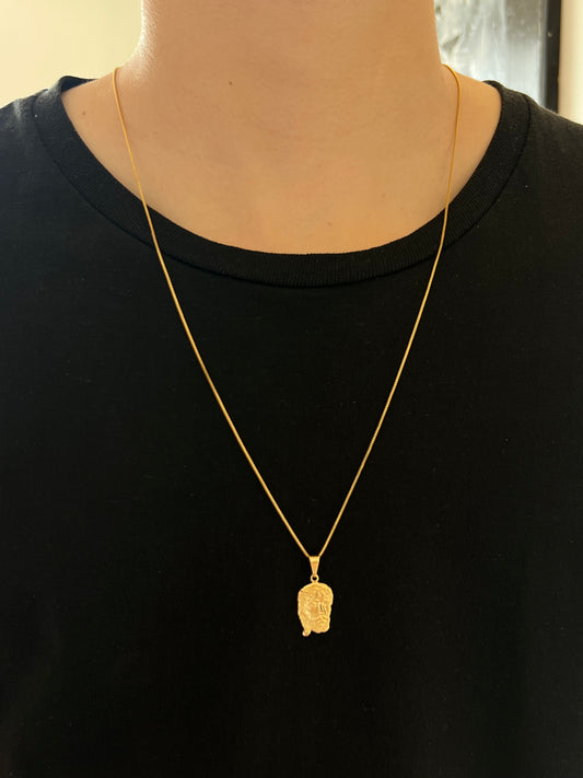 Kit Corrente Veneziana 1mm-70cm + Pingente Face Jesus Cristo P (Banhado a Ouro 18K)