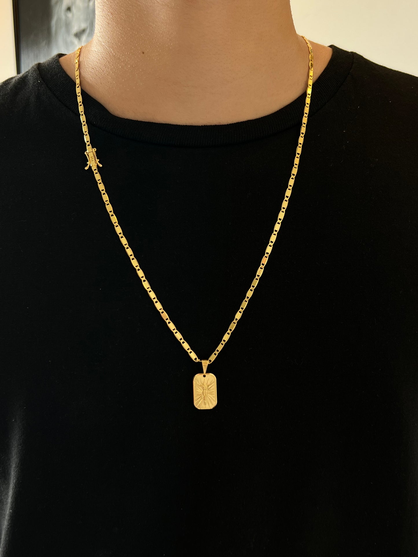 Kit Corrente Piastrine 4mm - 70cm + Pingente Placa Jesus P+ Pulseira de Brinde (Banhado a Ouro 18K)