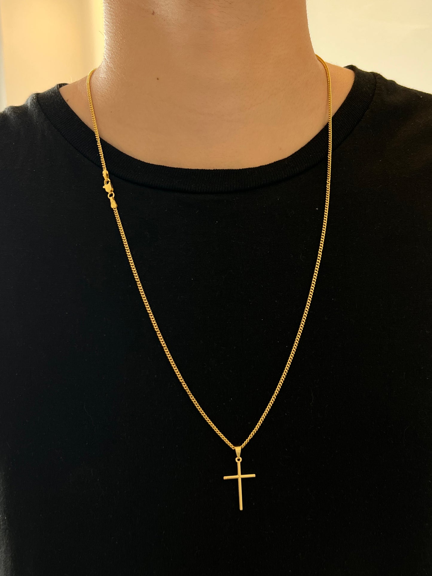 Kit Corrente Grumet 2mm - 70cm + Pingente Cruz Slim P (Banhado a Ouro 18K)