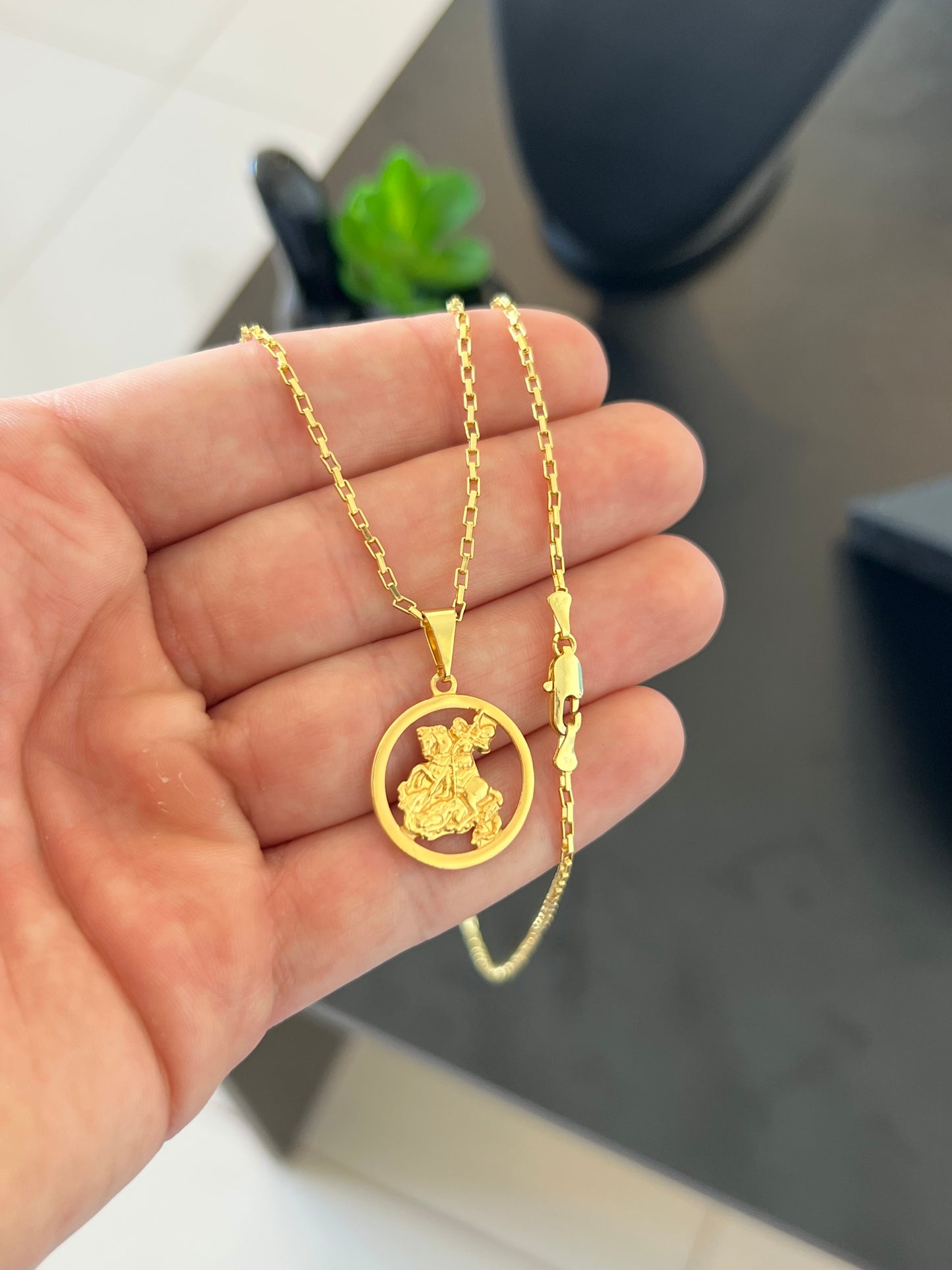 Kit Corrente Tijolinho 2mm-70cm + Pingente Medalha São Jorge P (Banhado a Ouro 18K)
