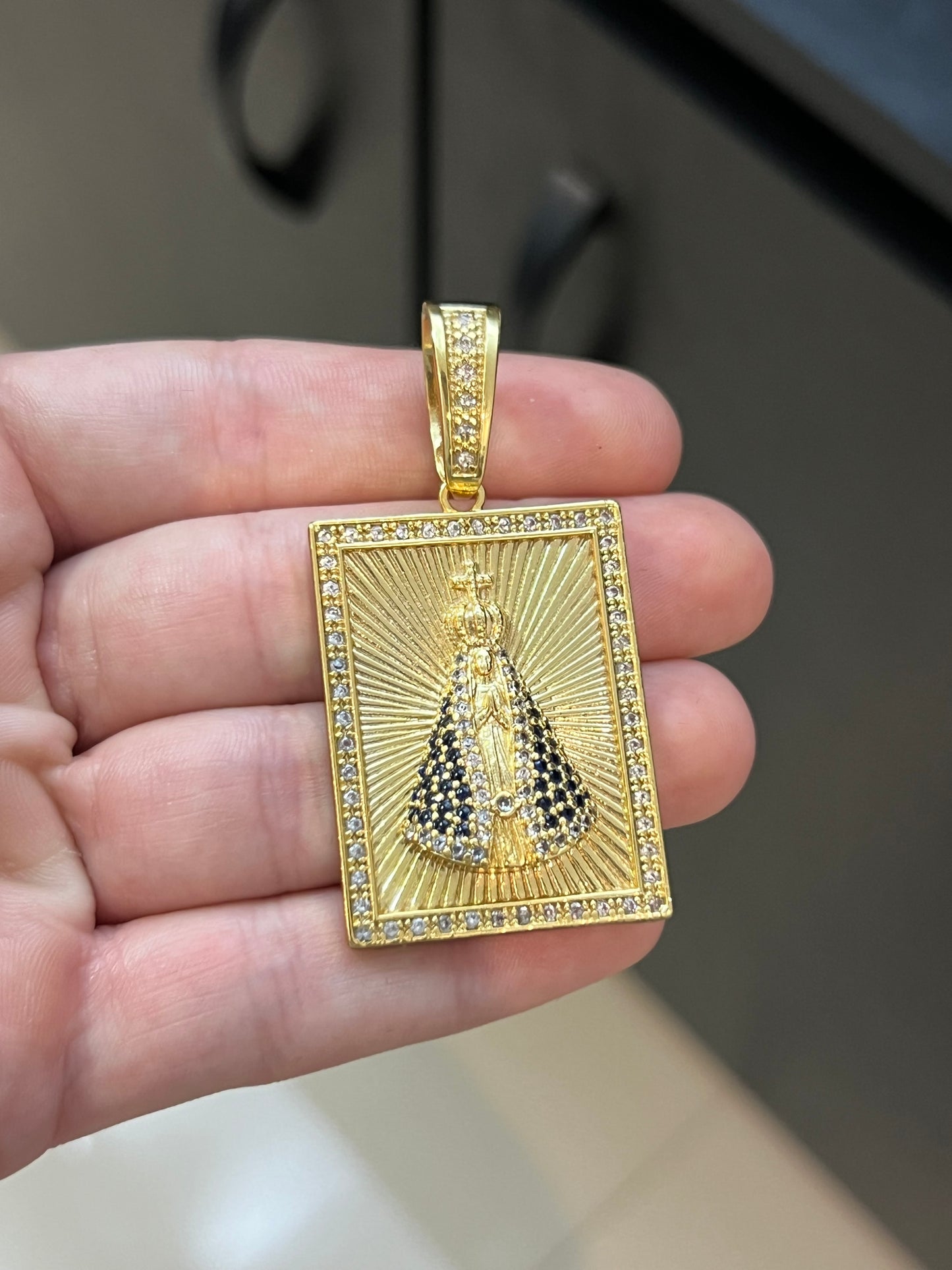 Pingente Placa Nossa Senhora G (3x4cm) Banhado a Ouro 18K