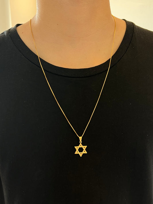 Kit Corrente Veneziana 1mm-70cm + Pingente Estrela de Davi P (Banhado a Ouro 18K)