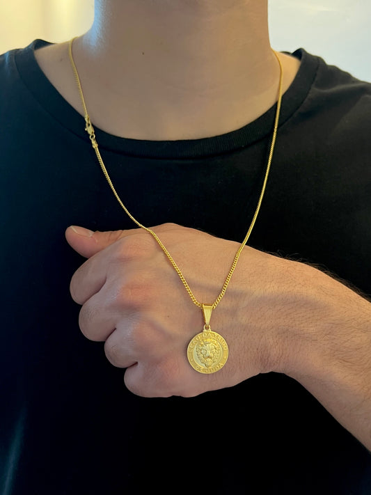 Kit Corrente Grumet 2mm - 70cm + Pingente Medalha Leão Judá P (Banhado a Ouro 18K)