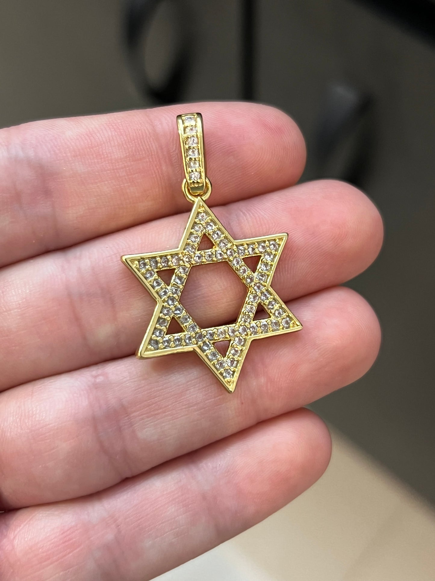 Pingente Estrela de Davi Cravejada M (3x3cm) Banhado a Ouro 18K