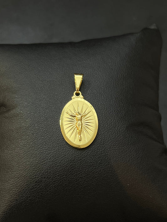Pingente Jesus Cristo Oval P (1,5x2,4cm) Banhado a Ouro 18K