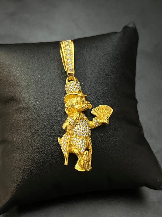 Pingente Tio Patinhas Bengala Cravejado G (4,5x2,5cm) Banhado a Ouro 18K