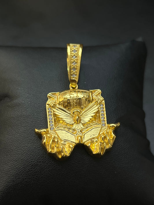Pingente Benção de Jesus Cravejado G (3,5x3,5cm)Banhado a Ouro 18K